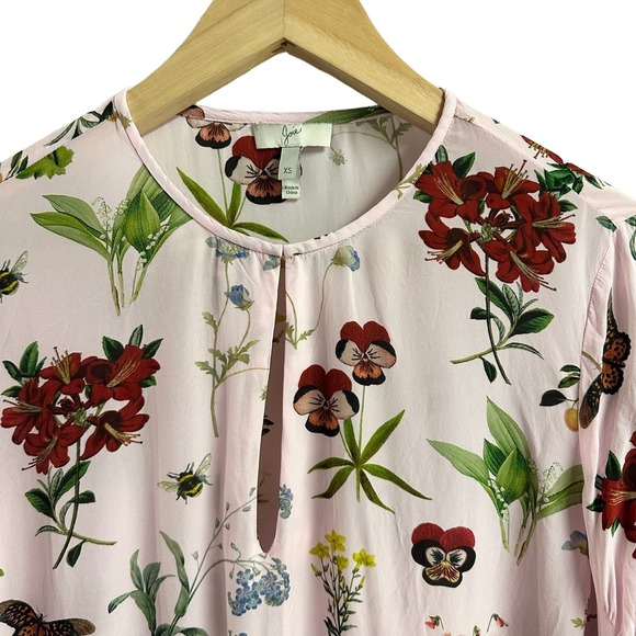 Joie Liseli Pink Botanical Floral Butterfly Print Keyhole Blouse XS - Picture 6 of 8